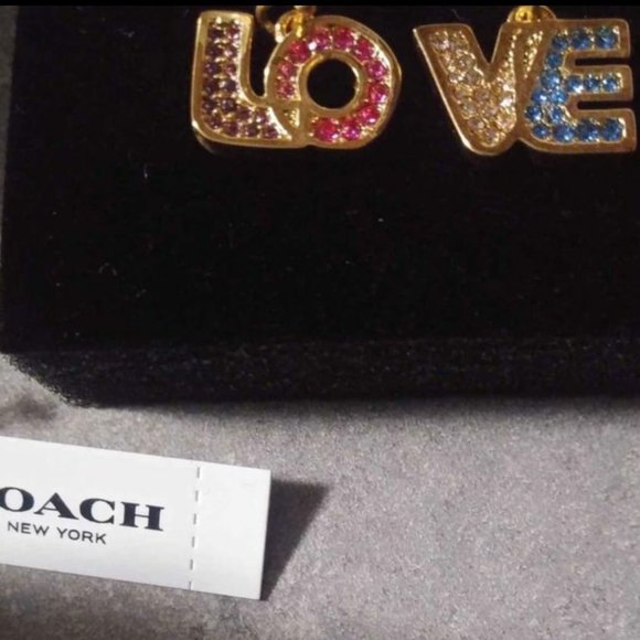 COACH LOVE Earrings in Goldtone W/ Sparkling Multicolour Stones - Picture 4 of 5
